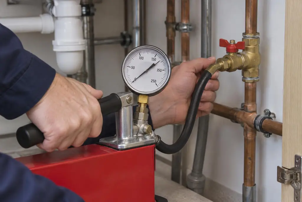Lekdetectie Laren – druktest op een waterleiding met een manometer