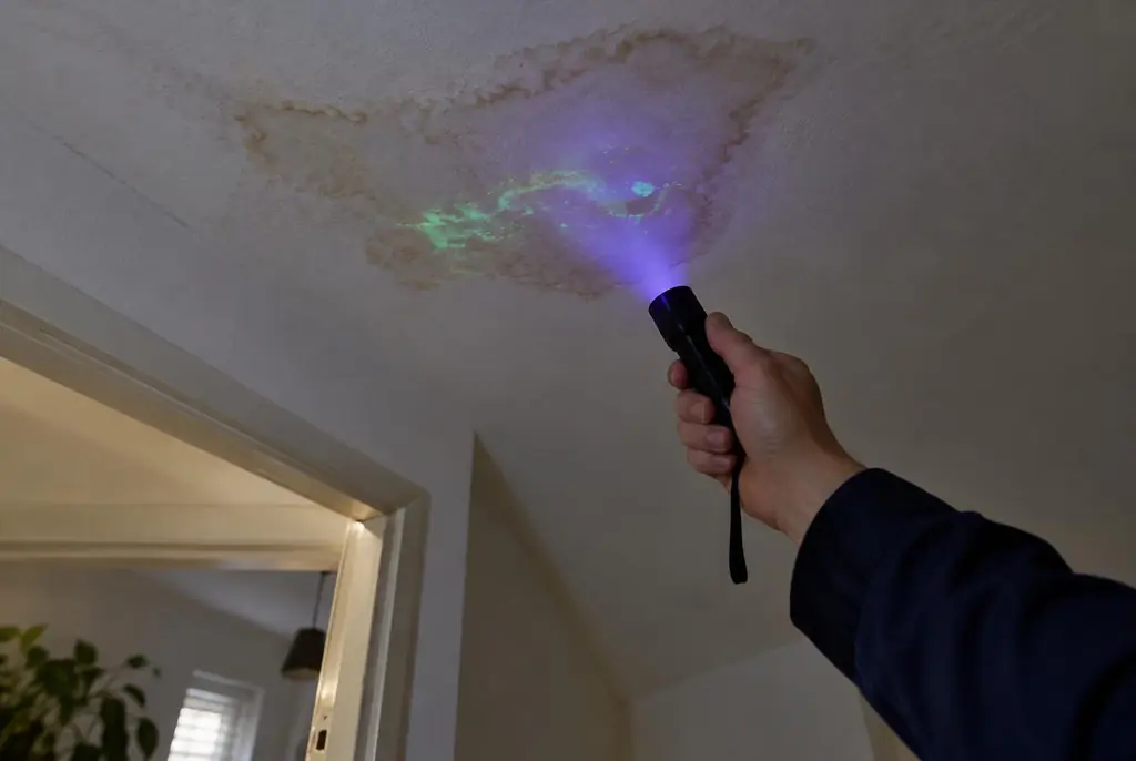 Lekdetectie Laren – kleurstof controleren op het plafond met uv-licht