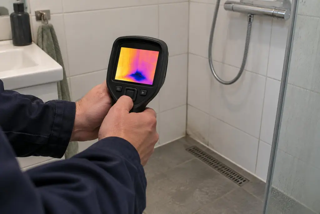 Lekdetectie Laren – lekdetectiespecialist met warmtebeeldcamera in een badkamer